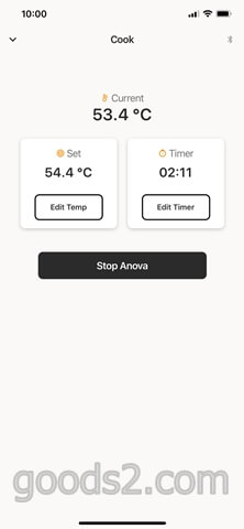 Anovaのスマホアプリで温度と時間を設定